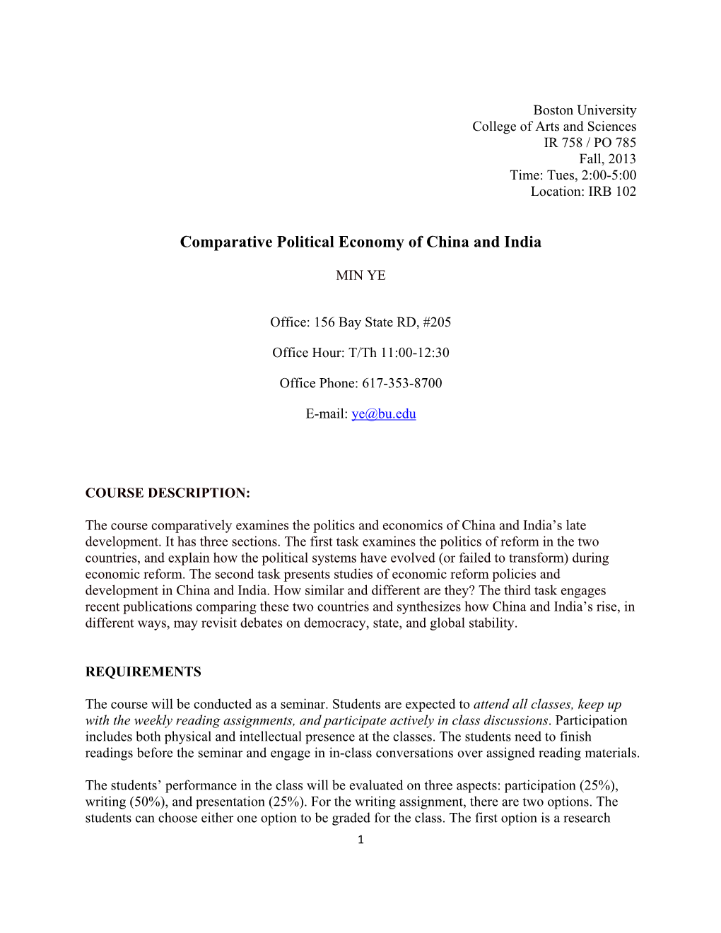 Comparative Political Economy of China and India