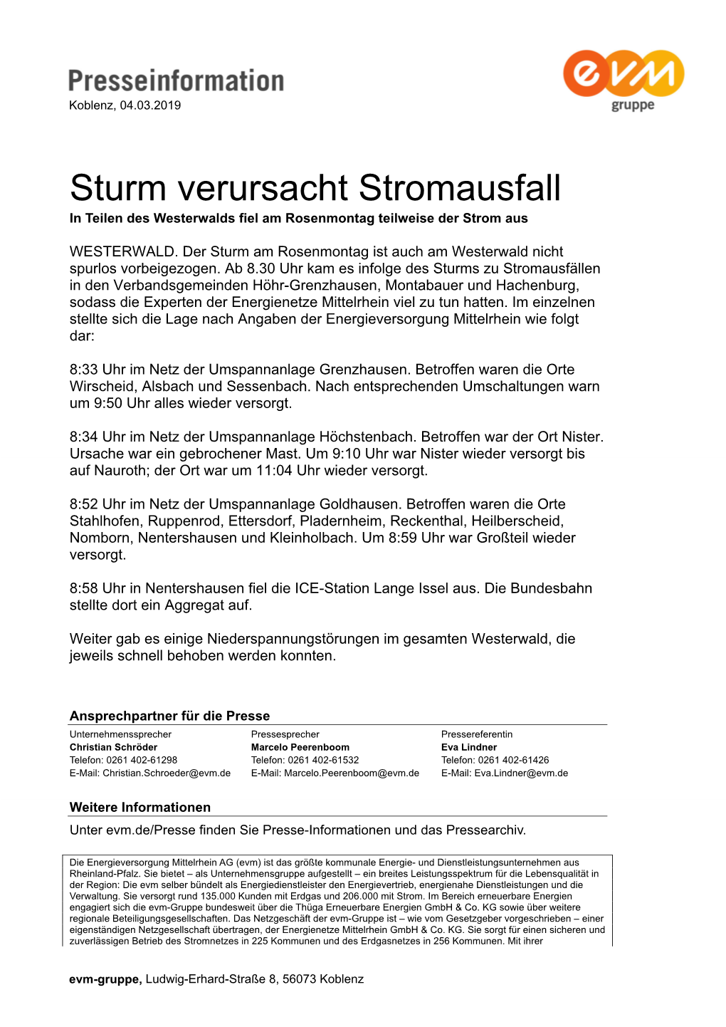 Sturm Verursacht Stromausfall in Teilen Des Westerwalds Fiel Am Rosenmontag Teilweise Der Strom Aus