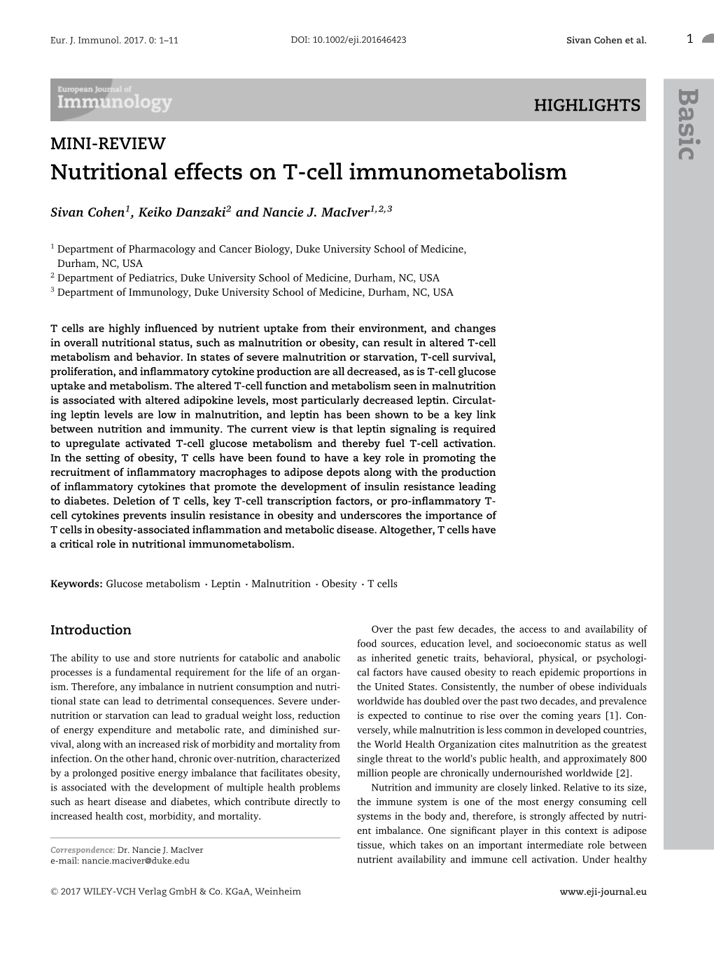 Nutritional Effects on T&#X02010;Cell Immunometabolism