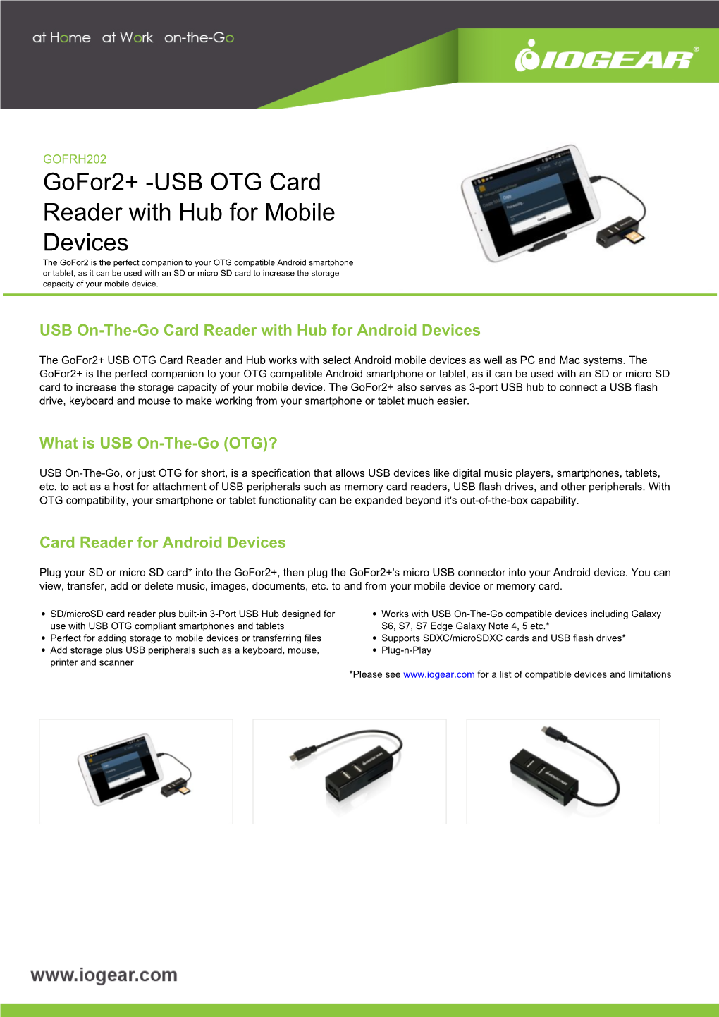 Gofor2+ -USB OTG Card Reader with Hub for Mobile Devices