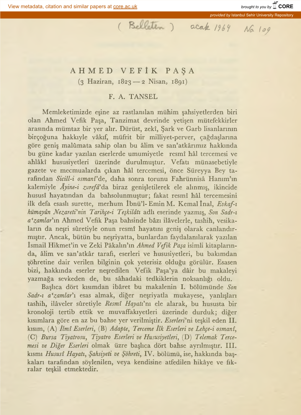A H M E D Veflk PAŞA (3 Haziran, 1823 — 2 Nisan, 1891)