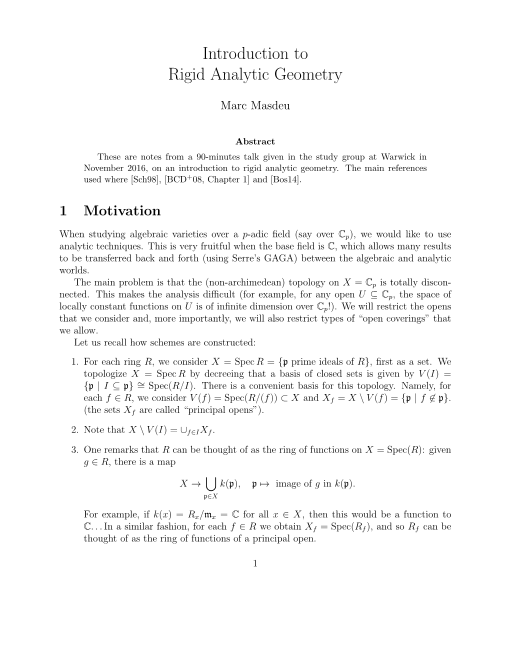 Introduction to Rigid Analytic Geometry