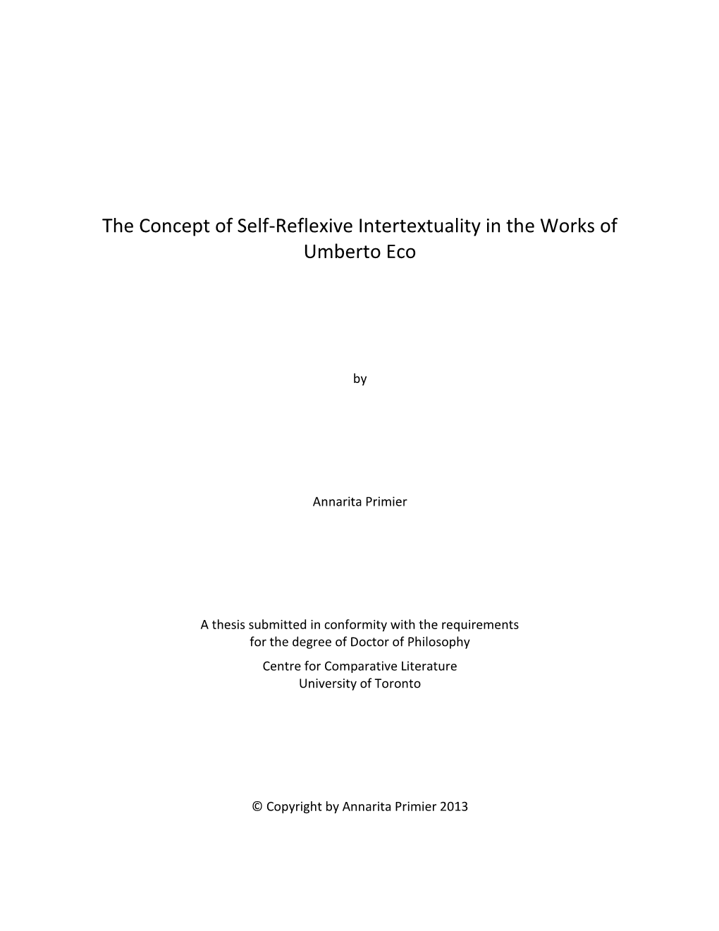 The Concept of Self-Reflexive Intertextuality in the Works of Umberto Eco