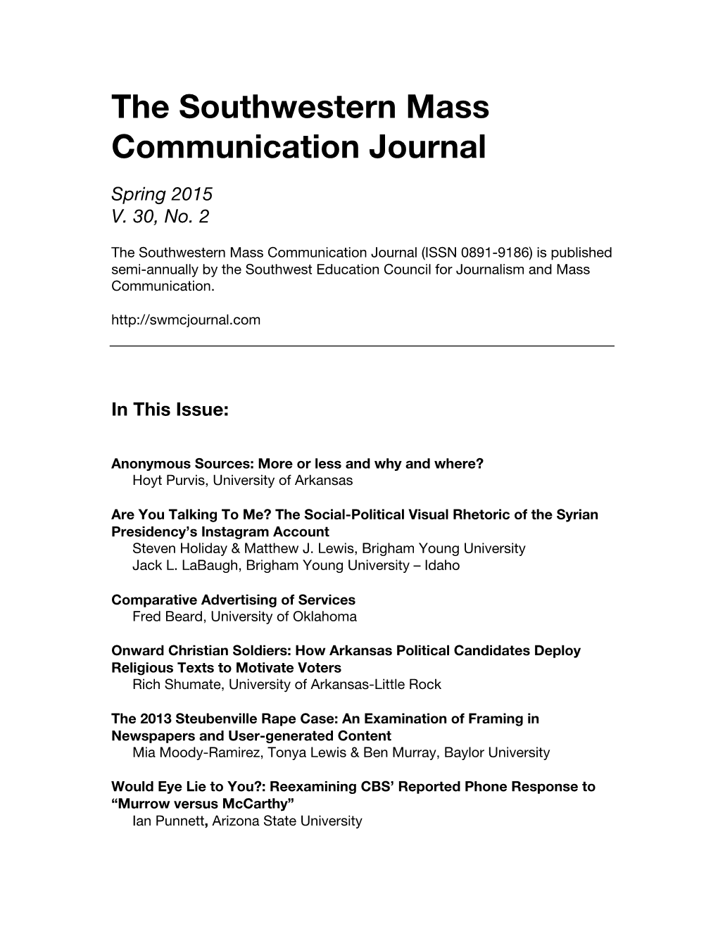 The Southwestern Mass Communication Journal