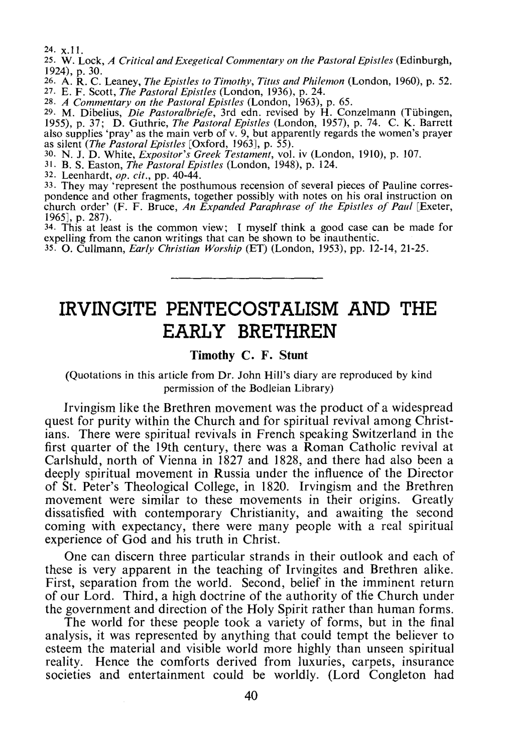 IRVINGITE PENTECOSTALISM and the EARLY BRETHREN Timothy C