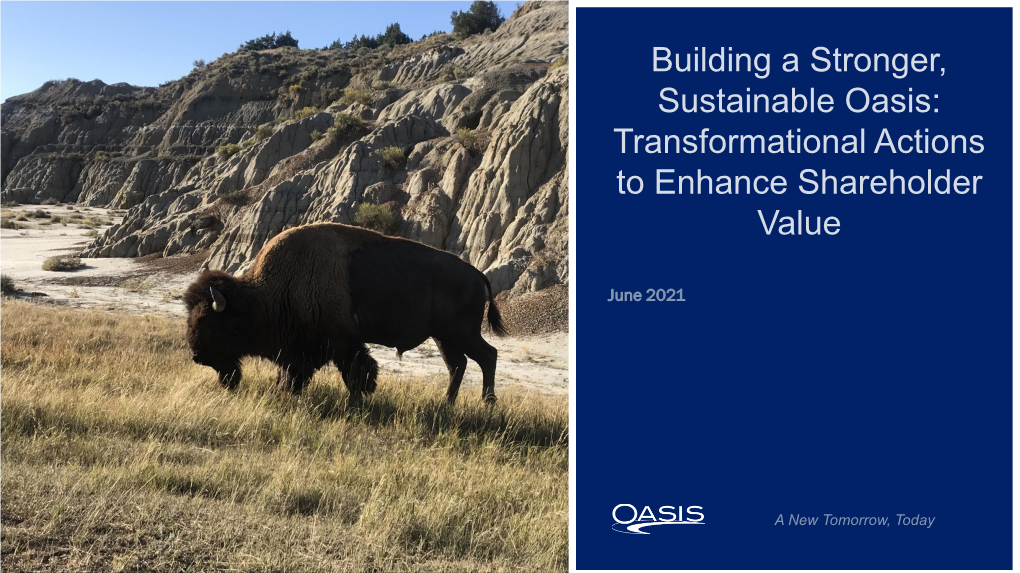 Building a Stronger, Sustainable Oasis: Transformational Actions to Enhance Shareholder Value