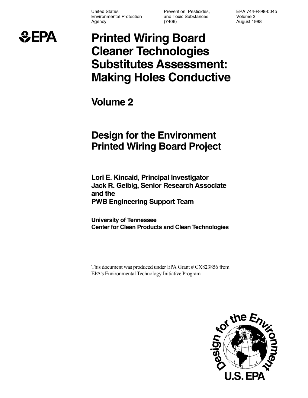 Printed Wiring Board Cleaner Technologies Substitutes Assessment: Making Holes Conductive