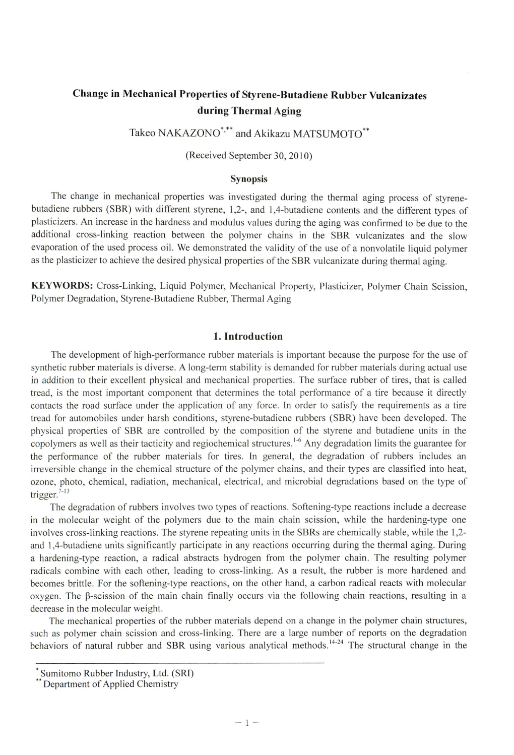 Change in Mechanical Properties of Styrene-Butadiene Rubber Vulcanizates During Thermal Aging