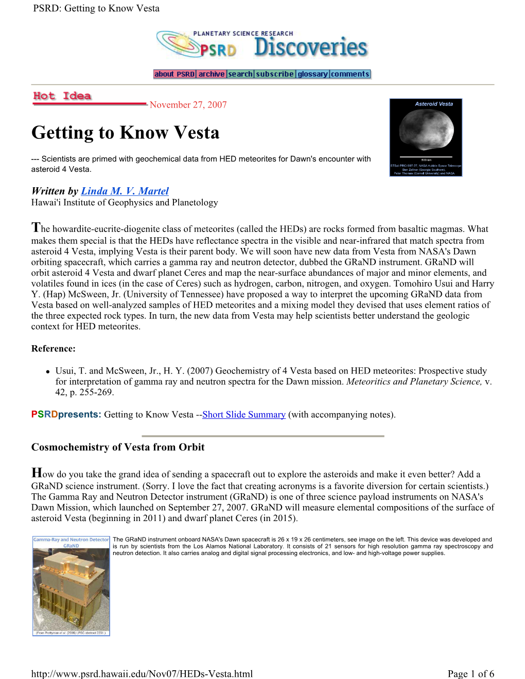 Getting to Know Vesta