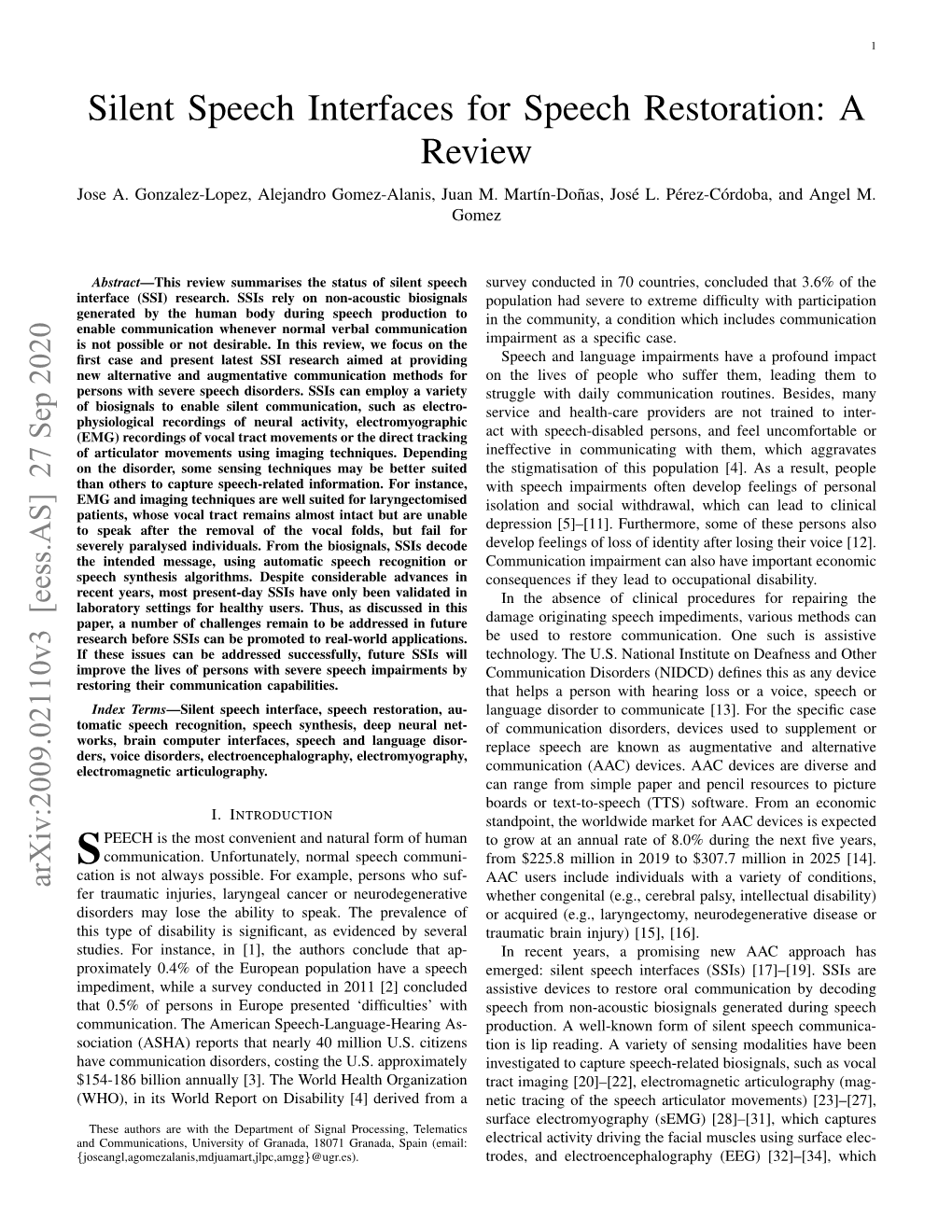 Silent Speech Interfaces for Speech Restoration: a Review Jose A