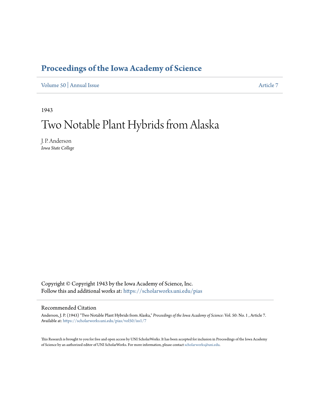 Two Notable Plant Hybrids from Alaska J