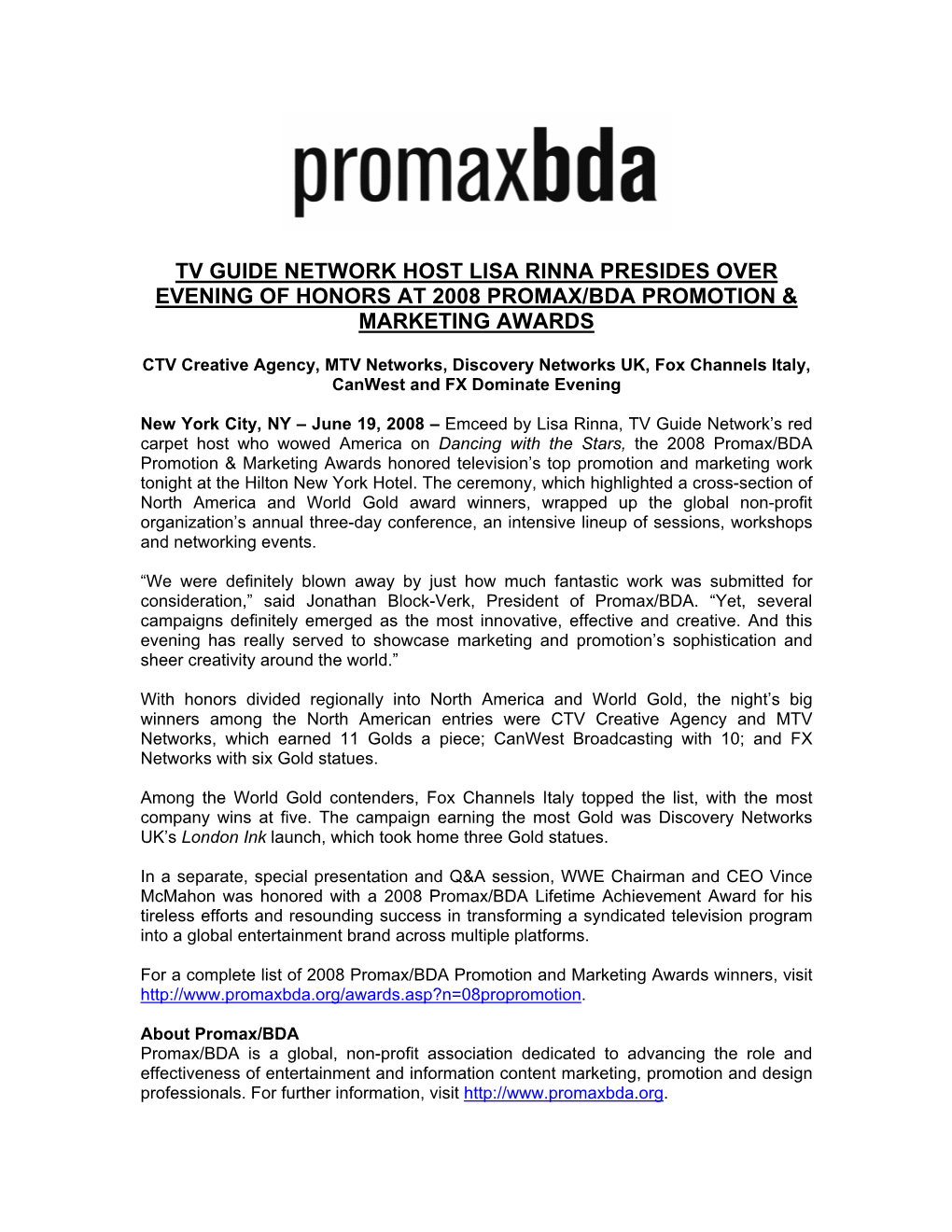 Tv Guide Network Host Lisa Rinna Presides Over Evening of Honors at 2008 Promax/Bda Promotion & Marketing Awards