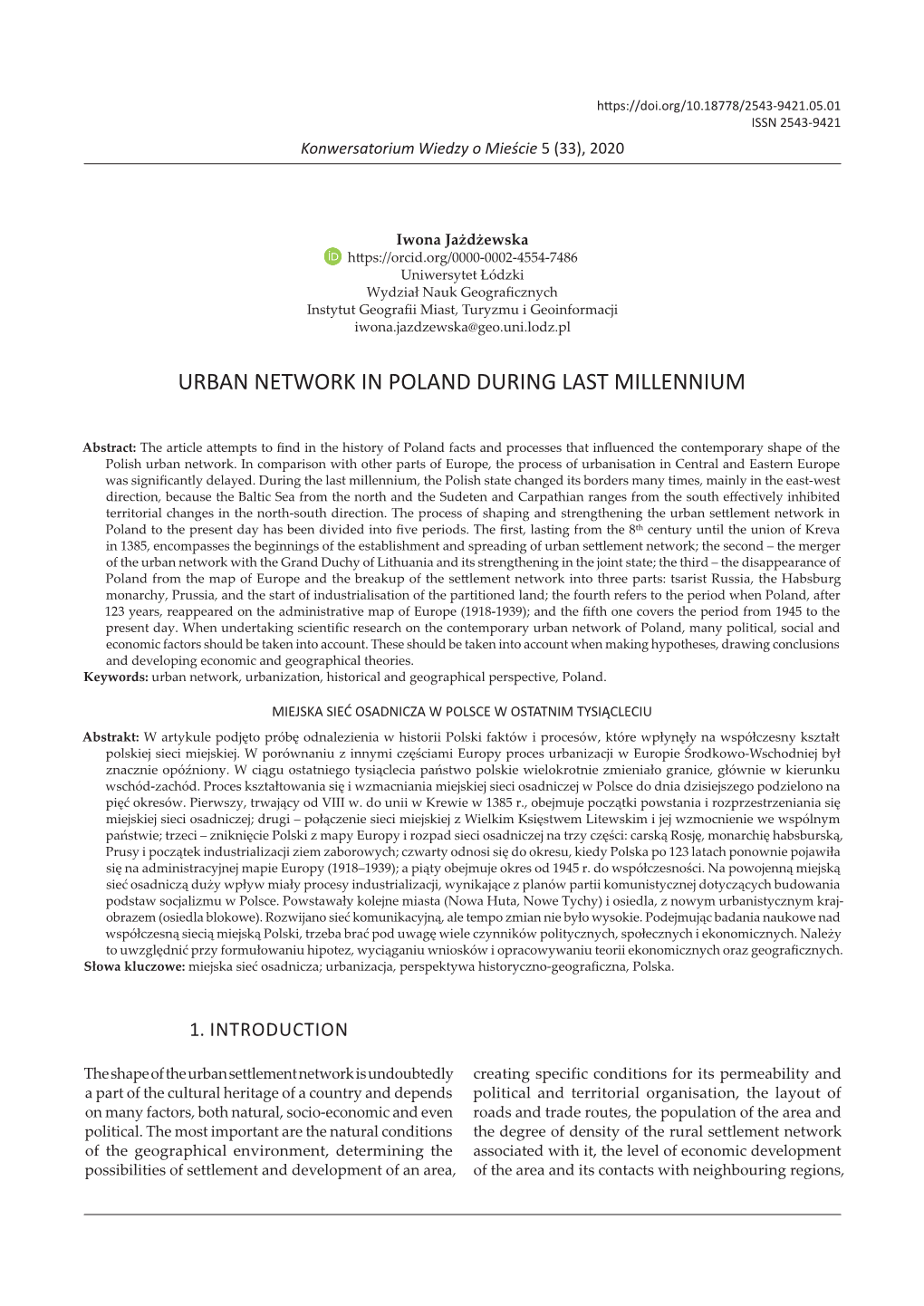 Urban Network in Poland During Last Millennium