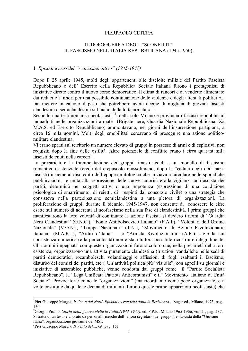 Pierpaolo Cetera Il Dopoguerra Degli “Sconfitti