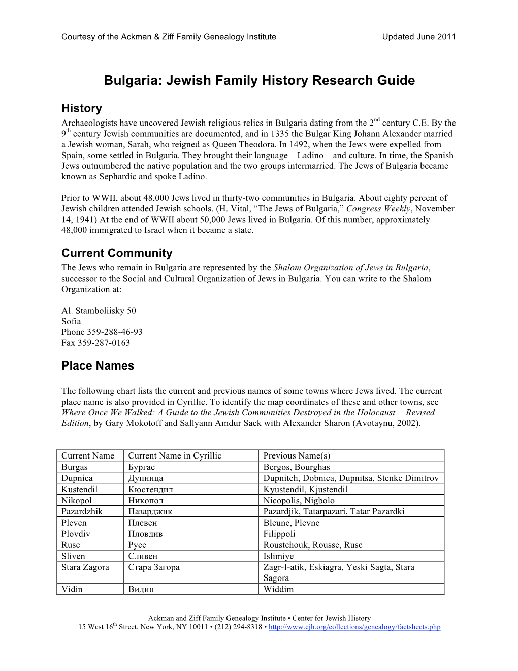 Bulgaria: Jewish Family History Research Guide