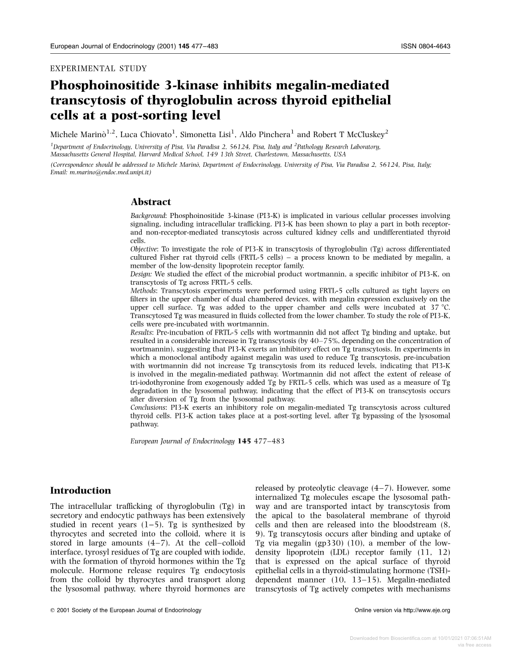 Phosphoinositide 3-Kinase Inhibits Megalin-Mediated Transcytosis Of