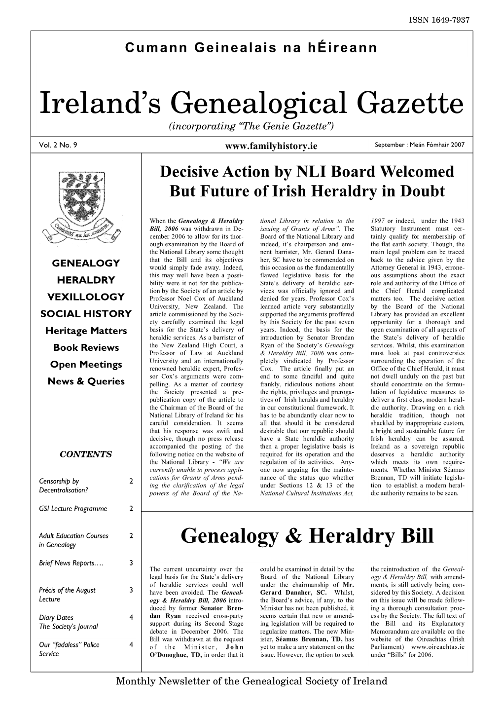 Ireland's Genealogical Gazette (Sept[1]. 2007)