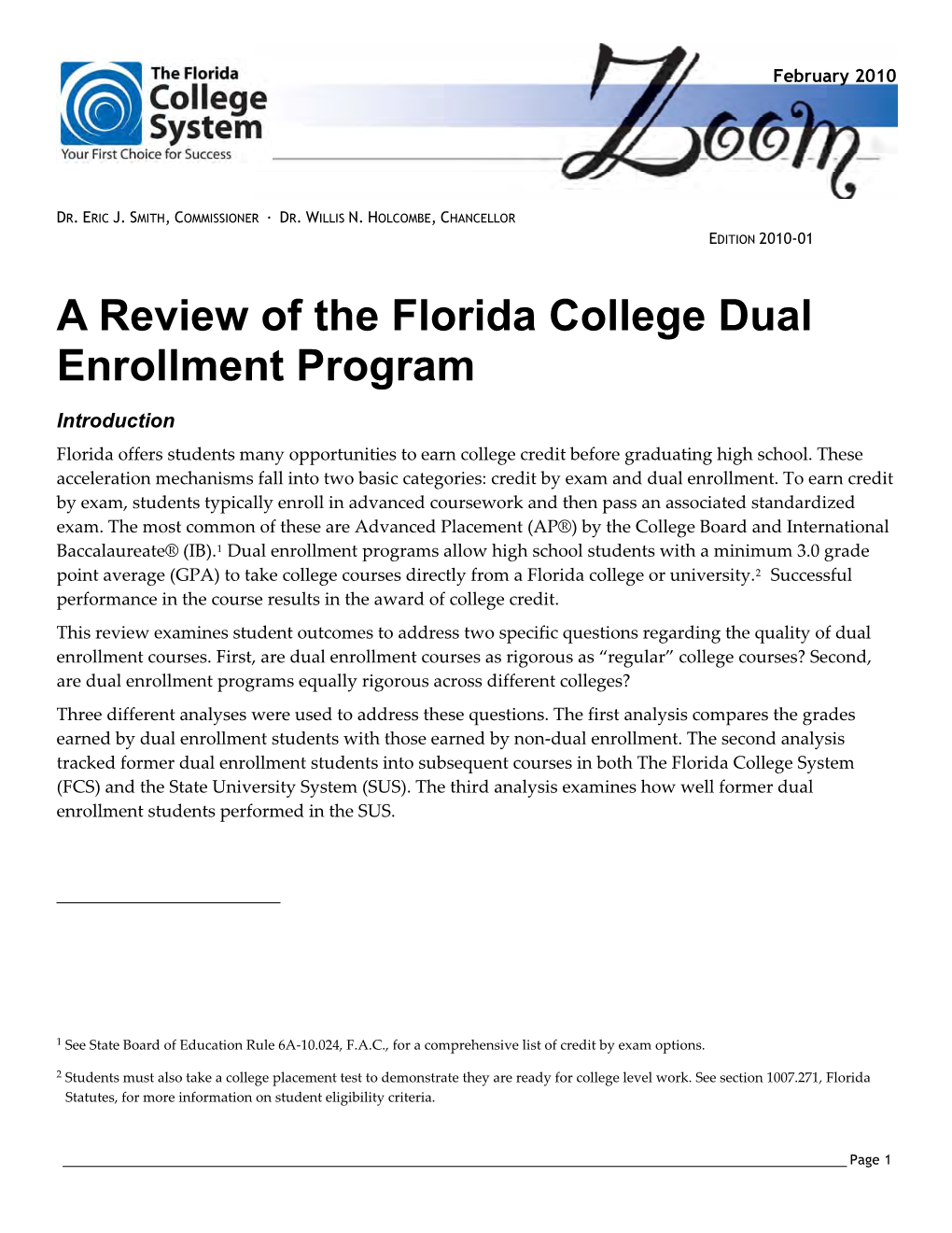 A Review of the Florida College Dual Enrollment Program