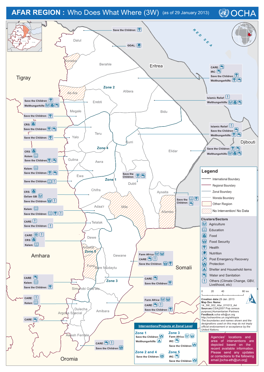 AFAR REGION : Who Does What Where (3W) (As of 29 January 2013)