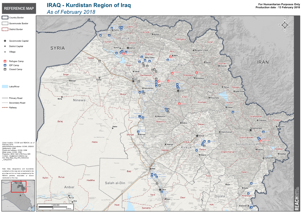 IRAQ - Kurdistan Region of Iraq Production Date : 13 February 2018 REFERENCE MAP As of February 2018