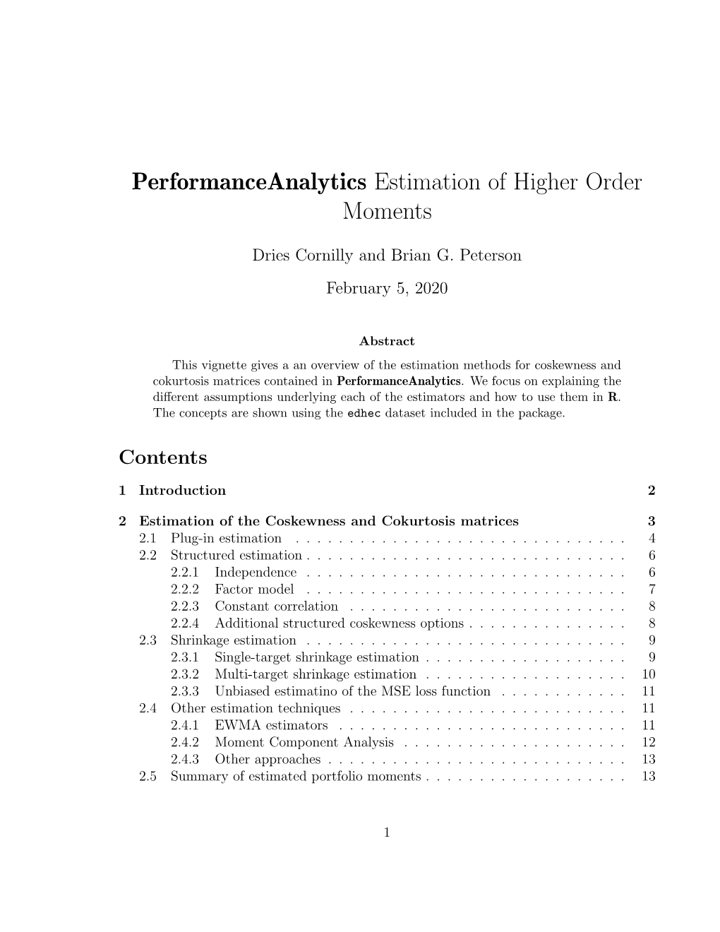 Performanceanalytics Estimation of Higher Order Moments
