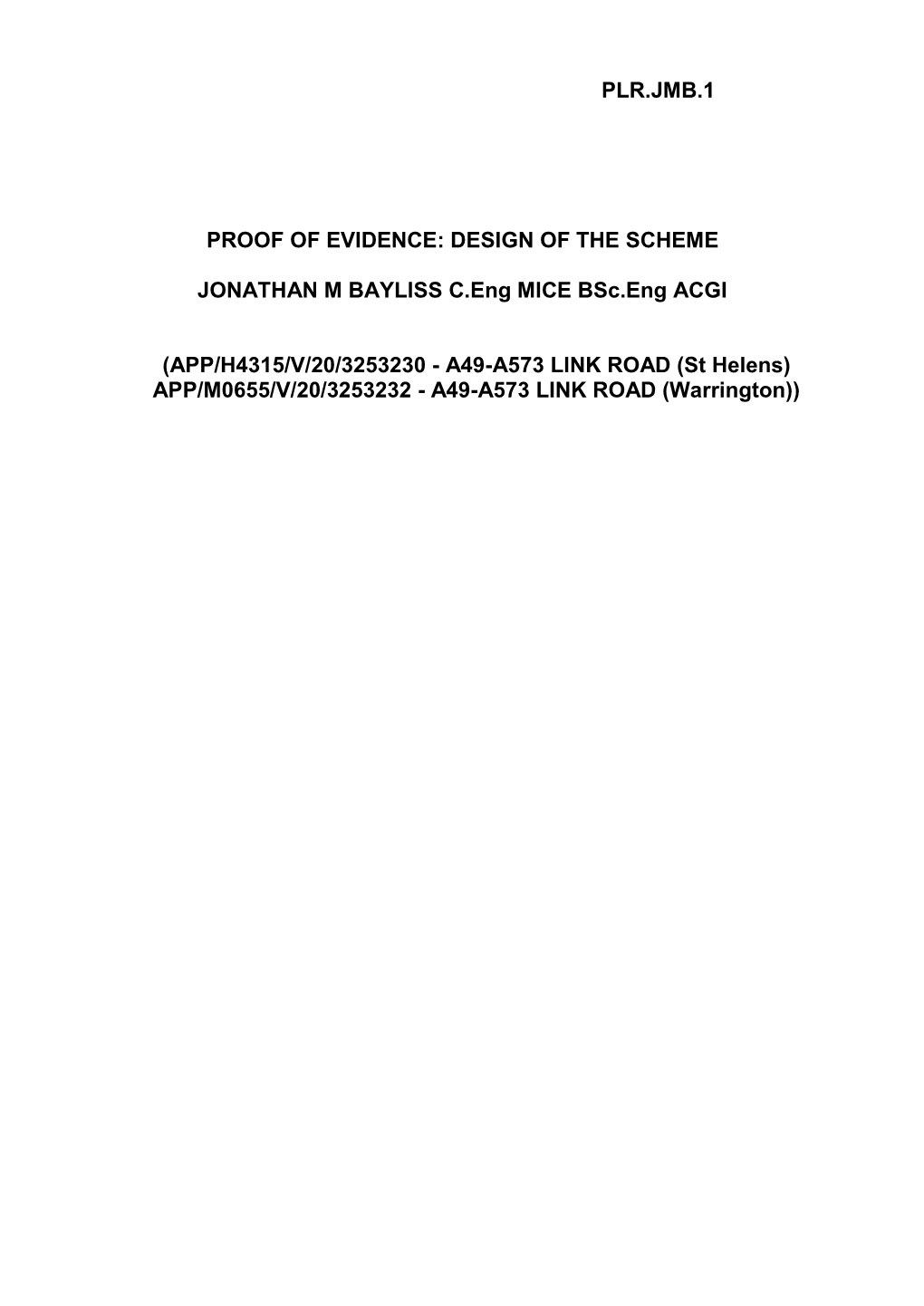 Plr.Jmb.1 Proof of Evidence: Design Of