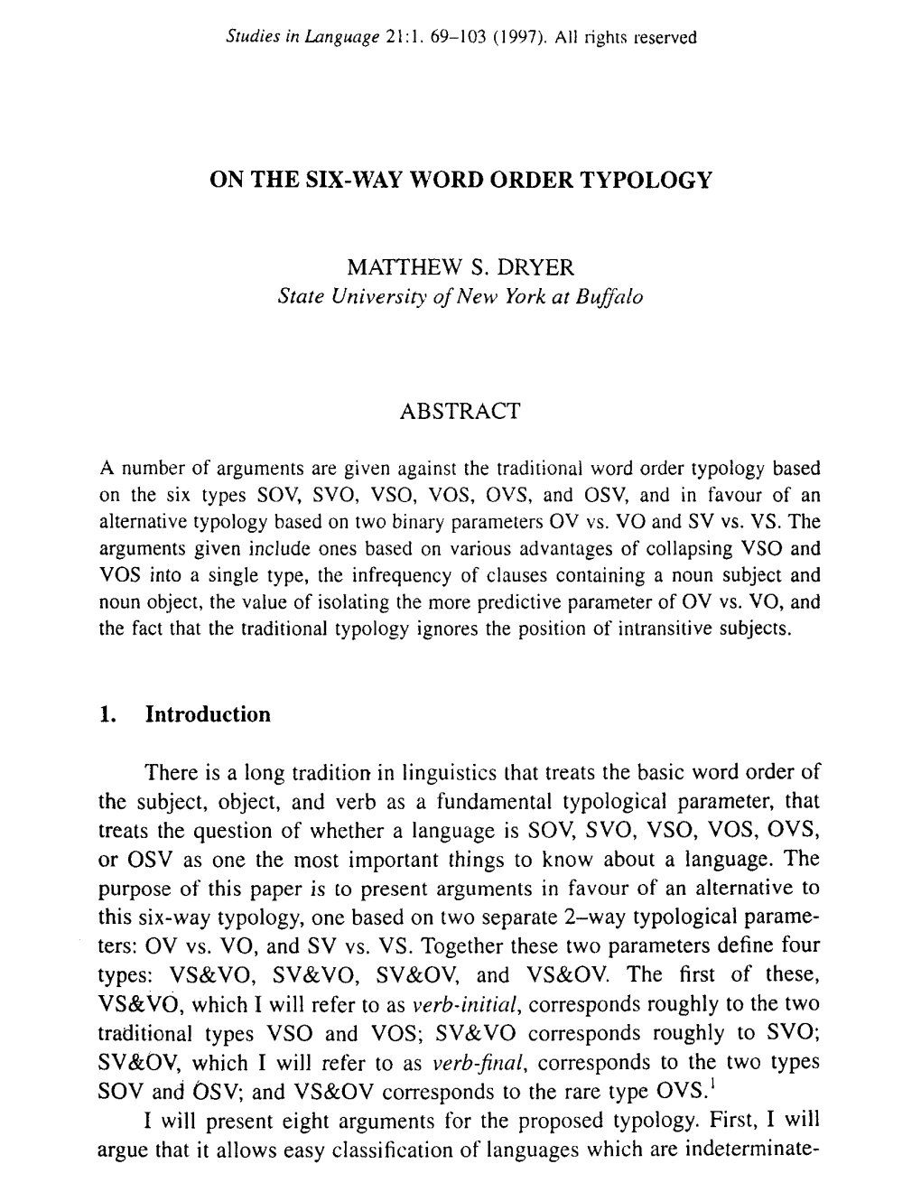 On the Six-Way Word Order Typology