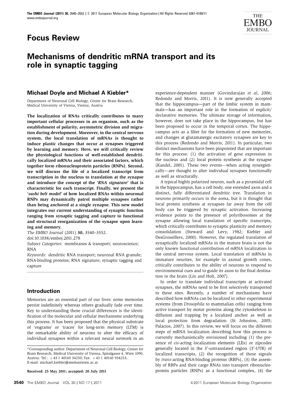 Mechanisms of Dendritic Mrna Transport and Its Role in Synaptic Tagging