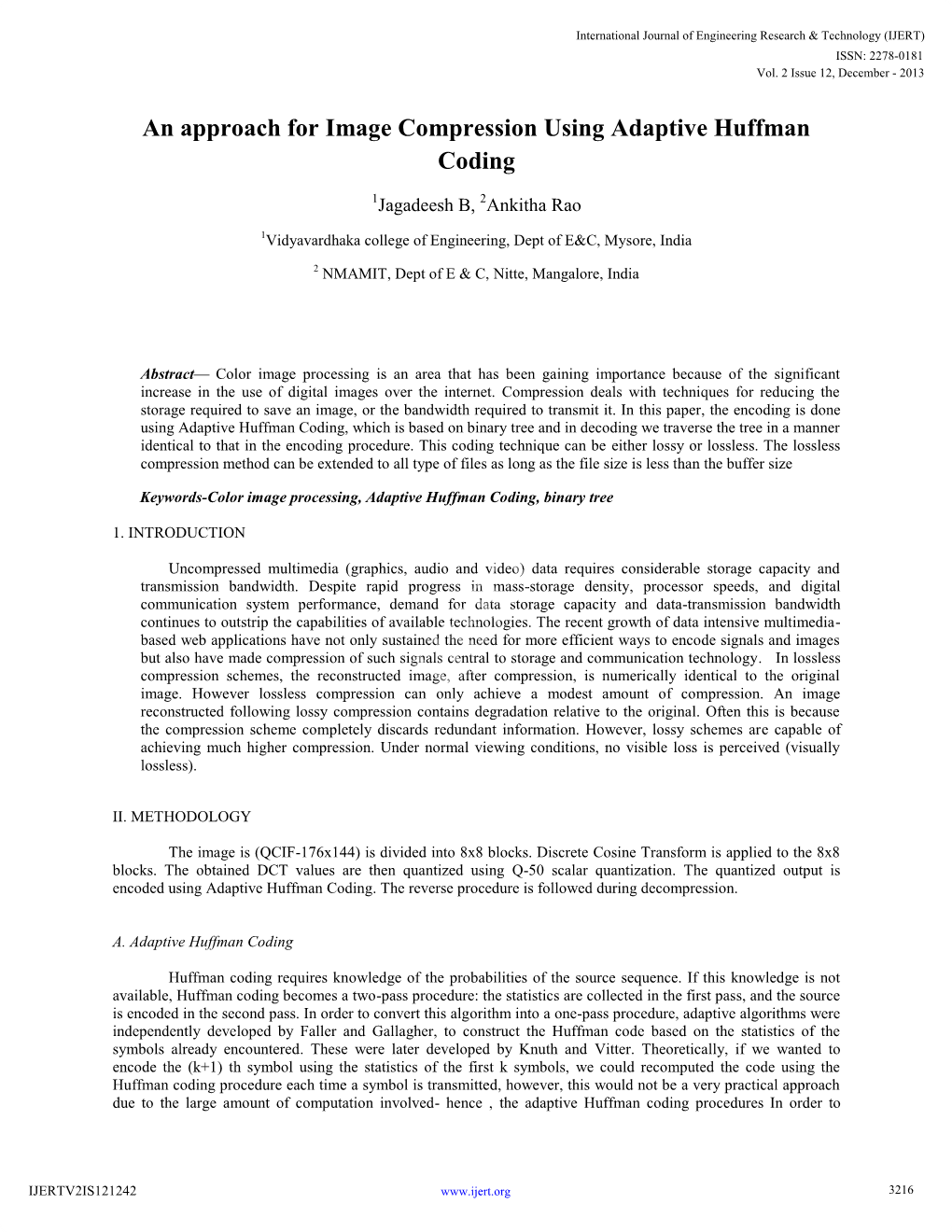 An Approach for Image Compression Using Adaptive Huffman Coding