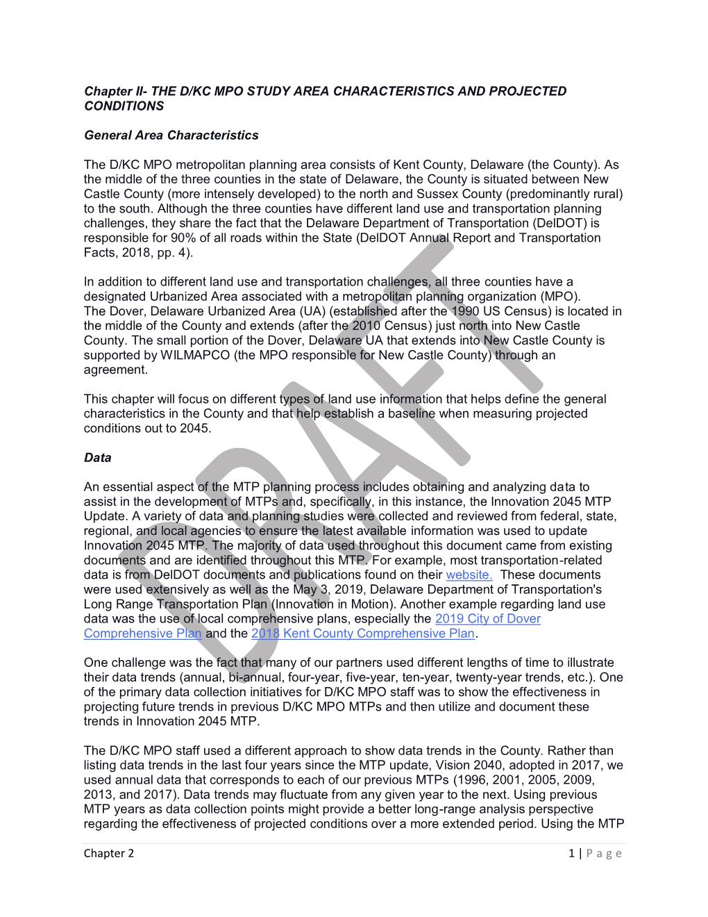 Chapter II- the D/KC MPO STUDY AREA CHARACTERISTICS and PROJECTED CONDITIONS