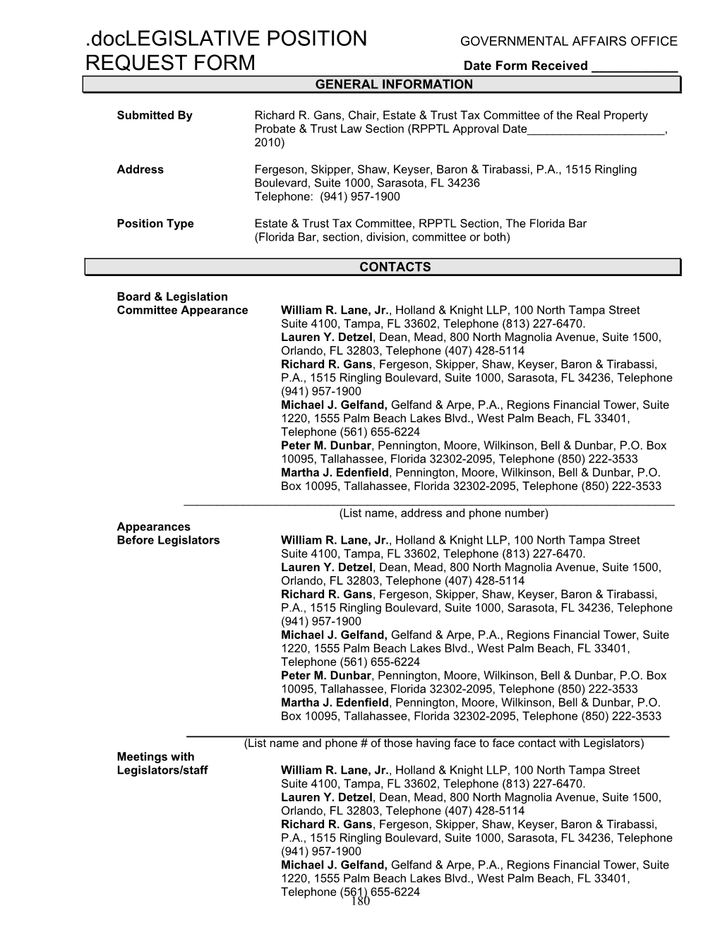 Doclegislative POSITION REQUEST FORM