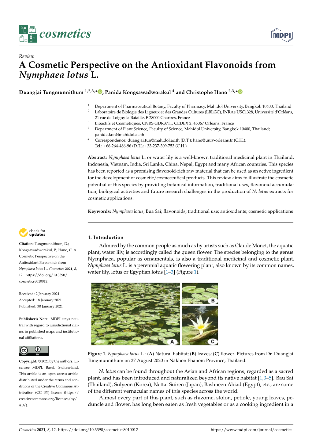 A Cosmetic Perspective on the Antioxidant Flavonoids from Nymphaea Lotus L