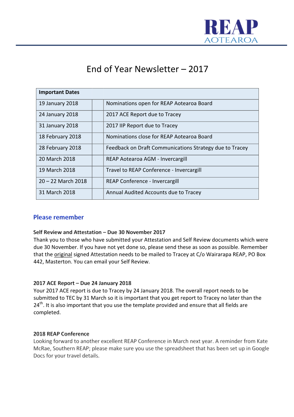 December Newsletter 2017