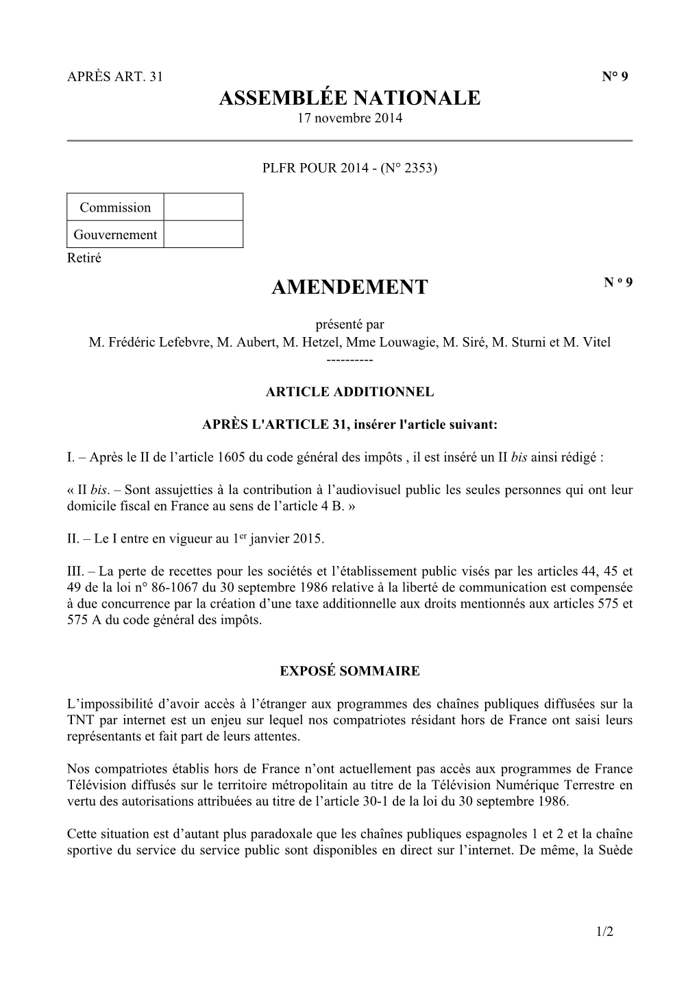 Assemblée Nationale Amendement