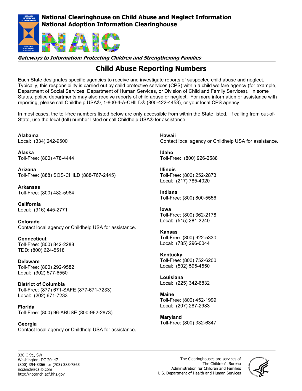 Child Abuse Reporting Numbers