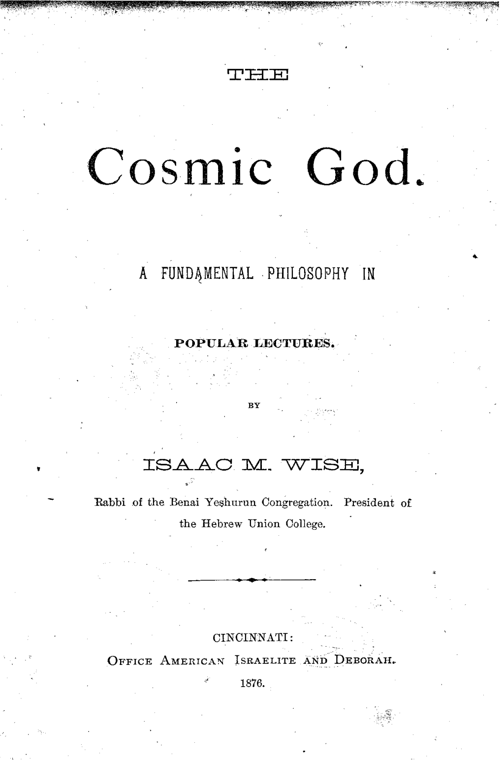 The Cosmic God: a Fundamental Philosophy in Popular Lectures