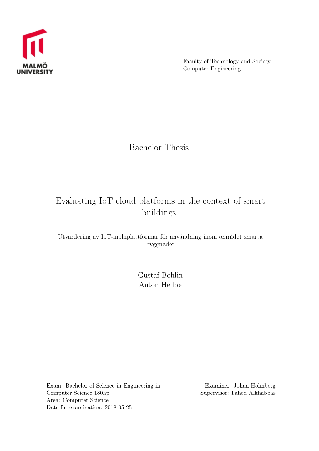 Bachelor Thesis Evaluating Iot Cloud Platforms in the Context of Smart