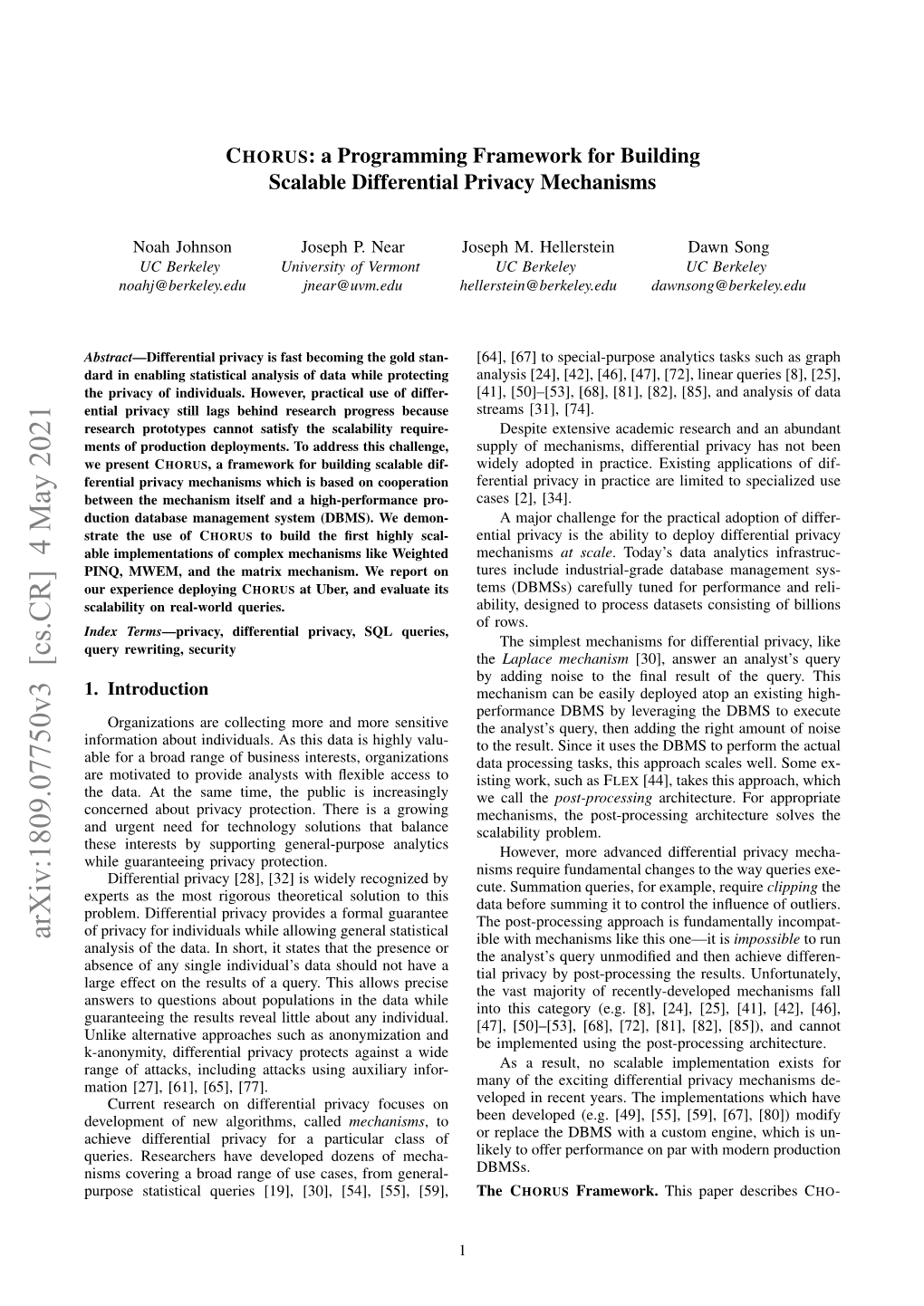 Arxiv:1809.07750V3 [Cs.CR] 4 May 2021 Ible with Mechanisms Like This One—It Is Impossible to Run Analysis of the Data