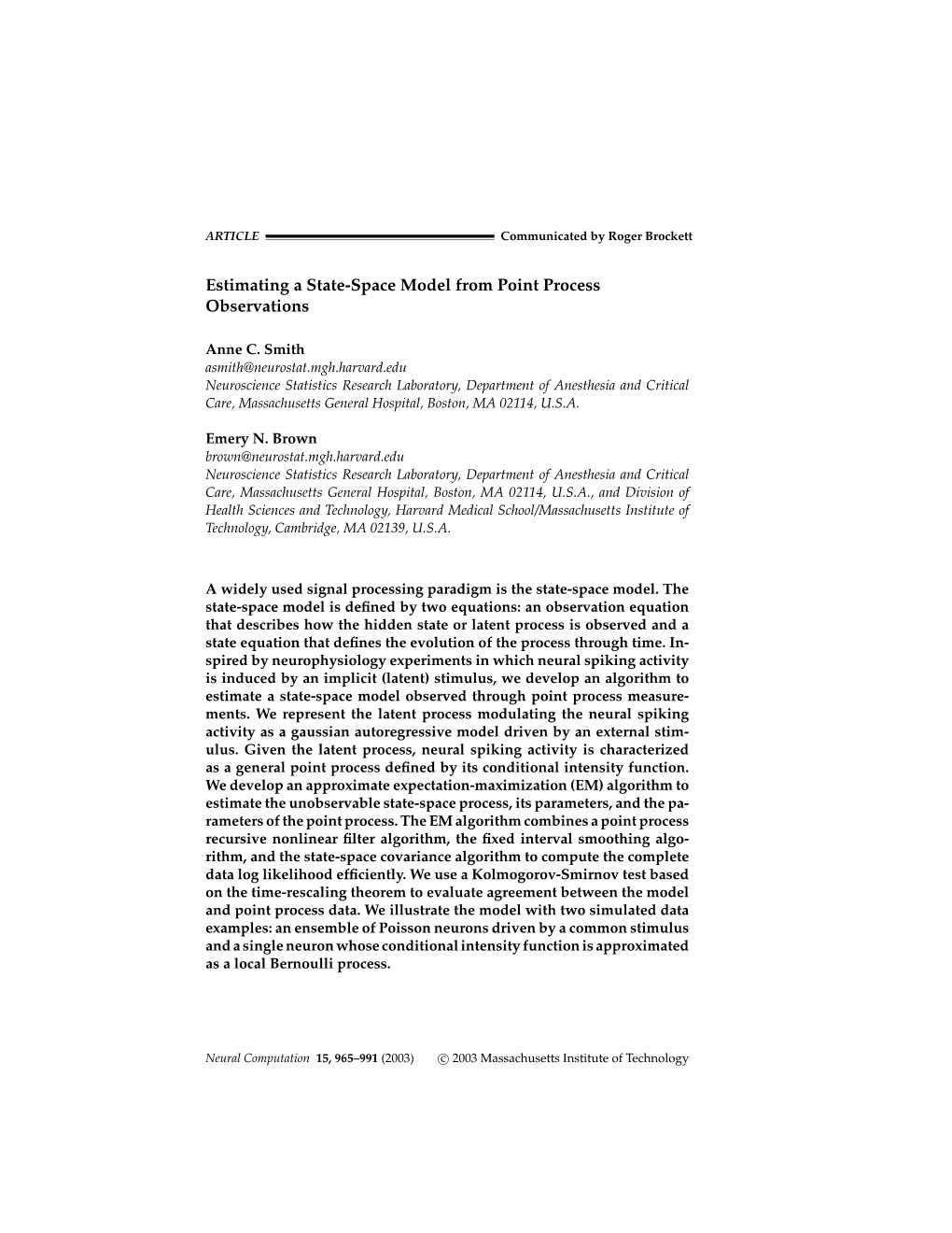 Estimating a State-Space Model from Point Process Observations