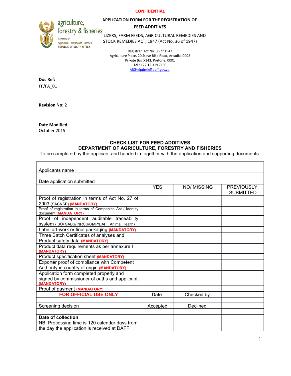 Check List for Feed Additives