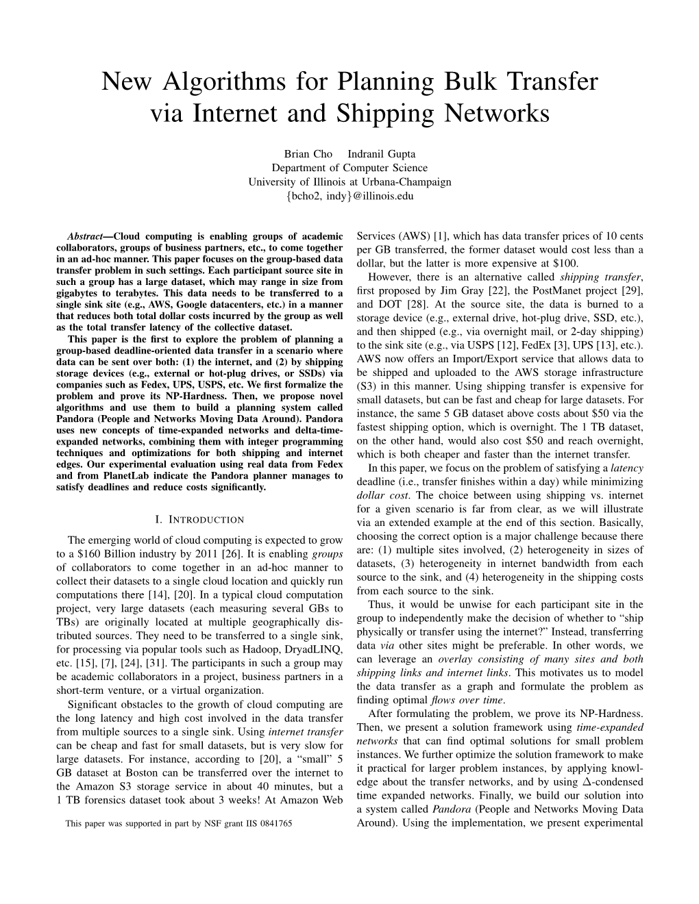 New Algorithms for Planning Bulk Transfer Via Internet and Shipping Networks