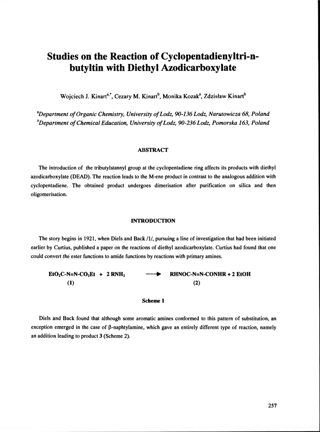 Butyltin with Diethyl Azodicarboxylate