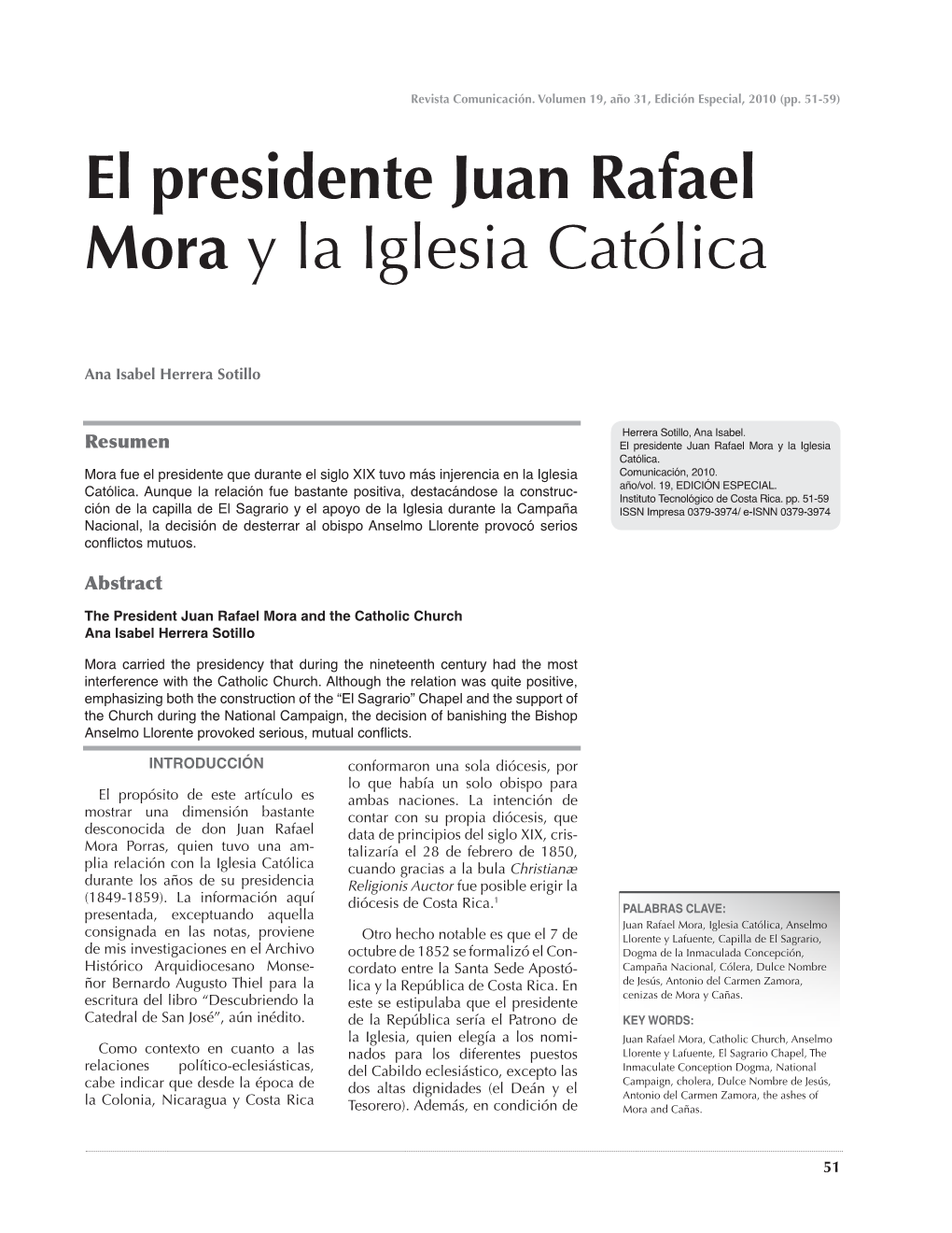 El Presidente Juan Rafael Mora Y La Iglesia Católica