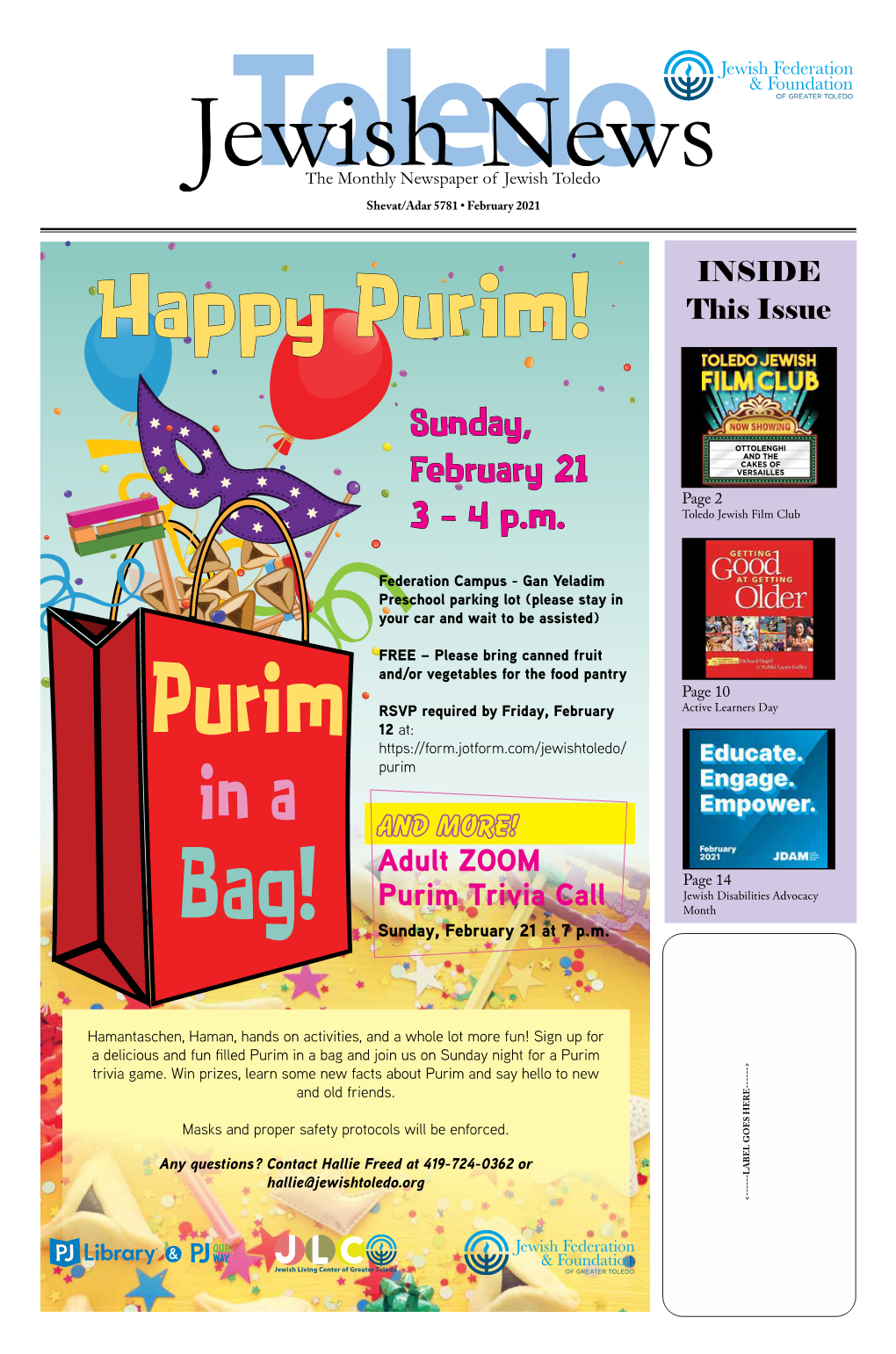 February 2021 5781•February Shevat/Adar and MORE! Purim Trivia Call Adult ZOOM Sunday, February 21At7p.M