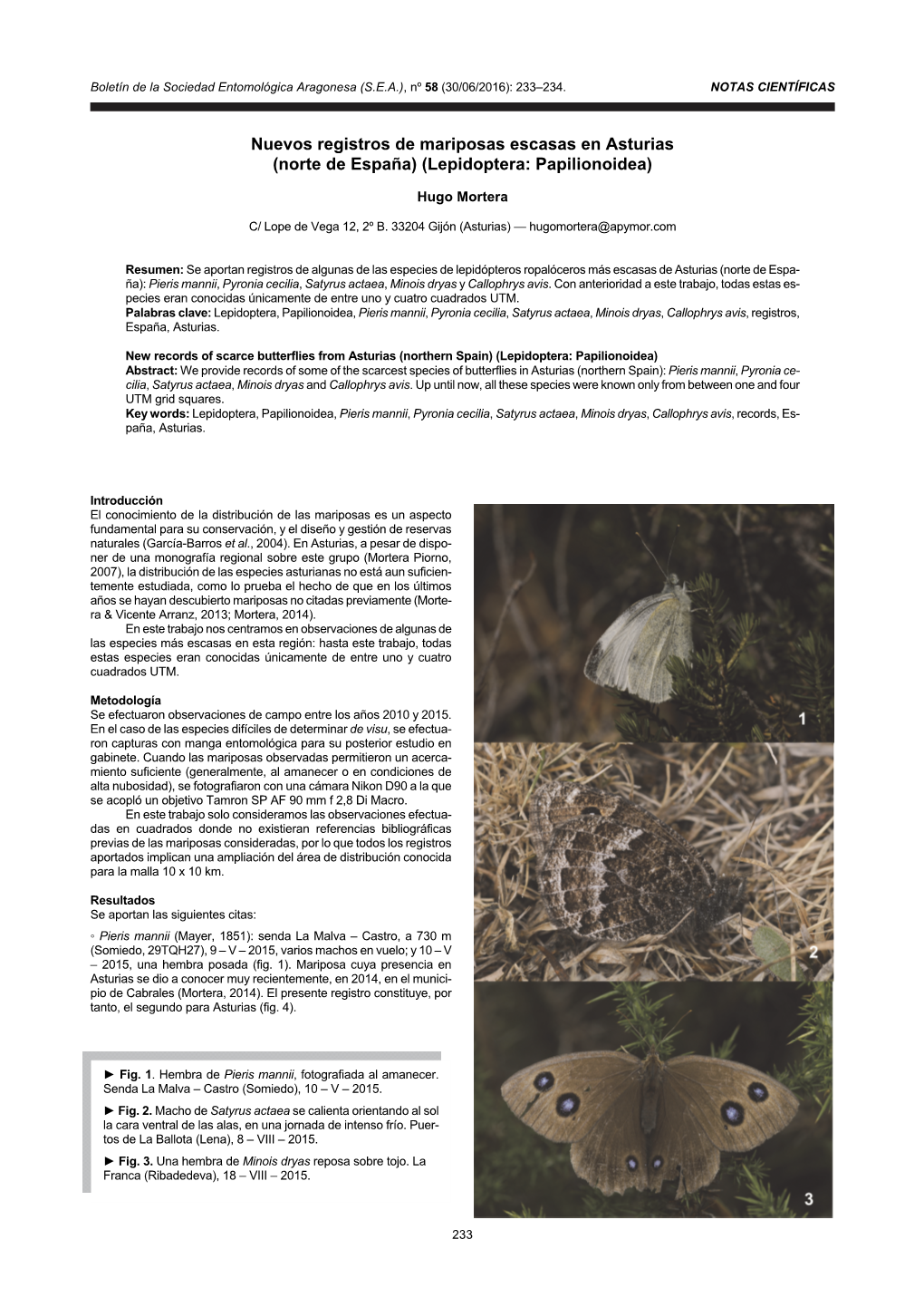 Nuevos Registros De Mariposas Escasas En Asturias (Norte De España) (Lepidoptera: Papilionoidea)