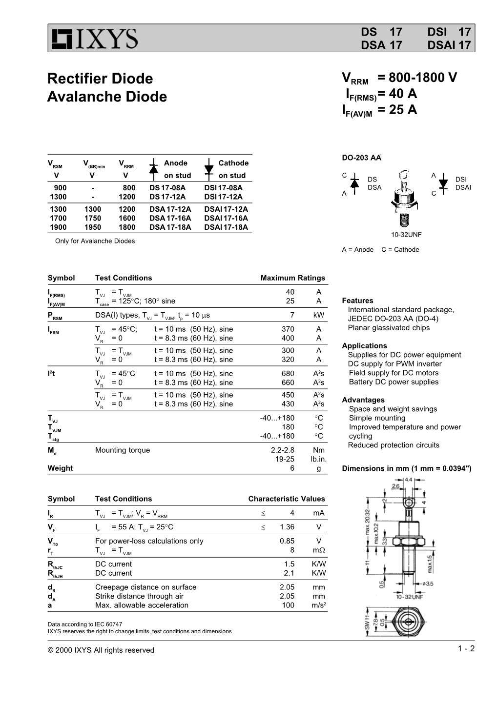 Rectifier Diode Avalanche Diode