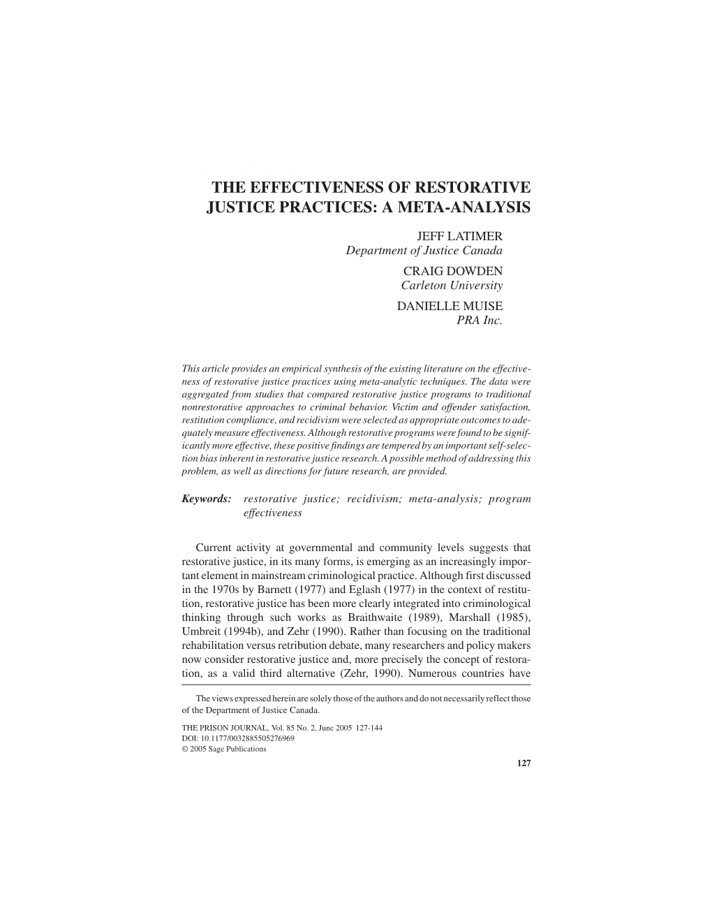 The Effects of Restorative Justice Programming: a Review of the Empirical Research Literature