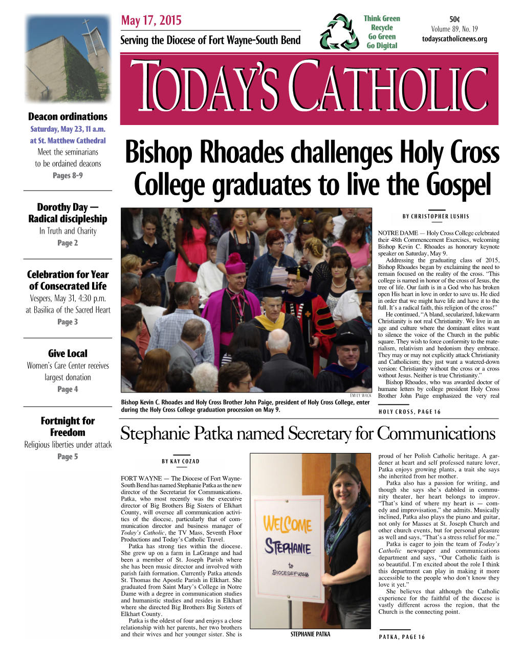 Bishop Rhoades Challenges Holy Cross College Graduates to Live The