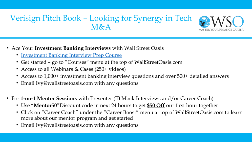 Verisign Pitch Book – Looking for Synergy in Tech M&A