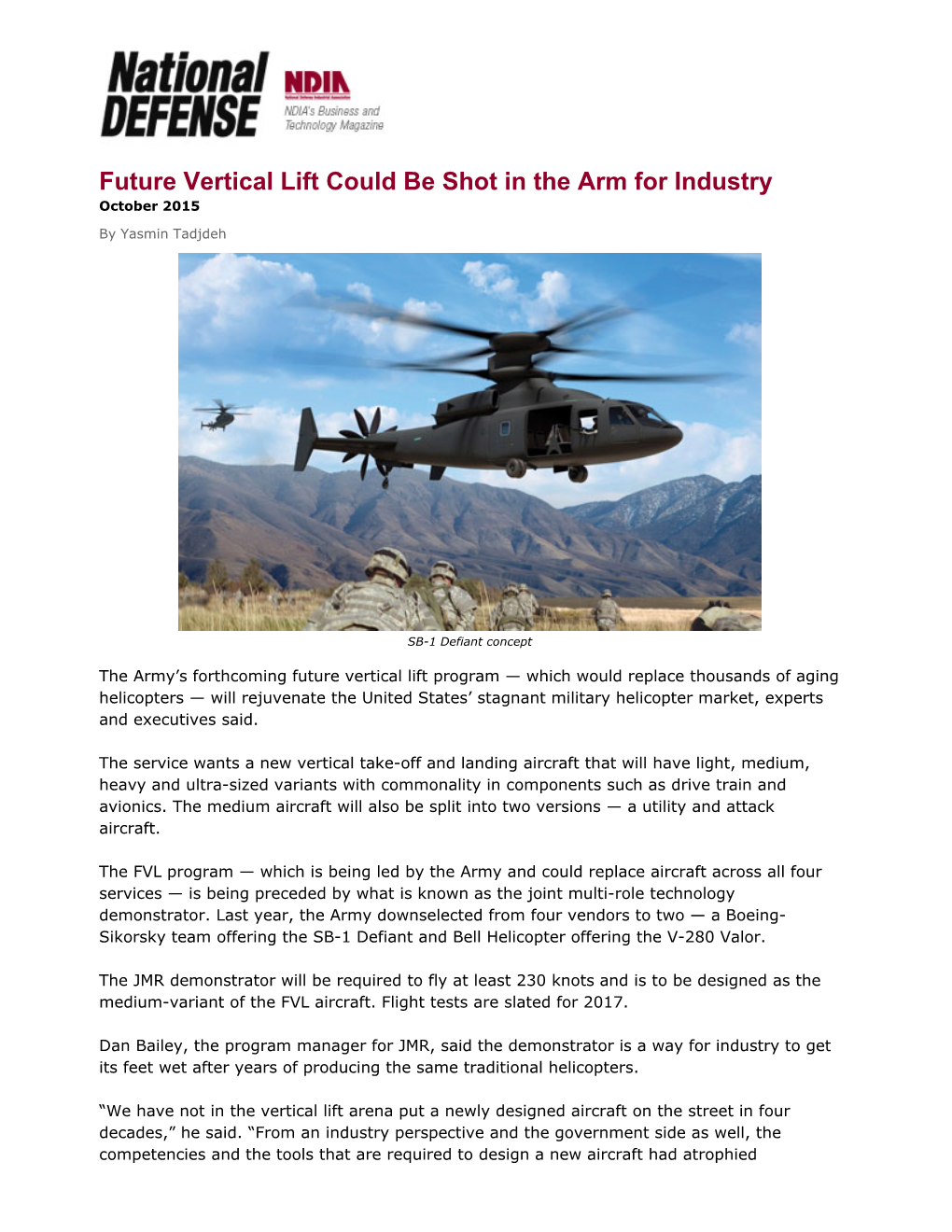 Future Vertical Lift Could Be Shot in the Arm for Industry October 2015